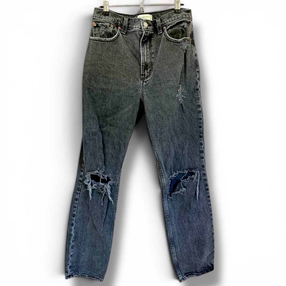 Abercrombie & Fitch 90s Straight Ultra High Rise Distressed Black Jeans Size 28